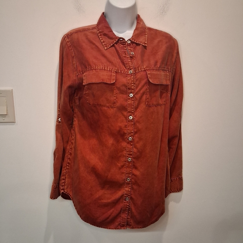Soft Surrounding Size Xs Burnt Orange Long Sleeves Button Up